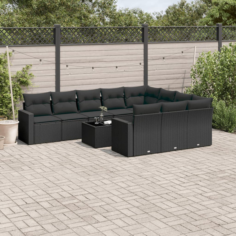 11 Piece Garden Sofa Set with Cushions Black Poly Rattan Payday Deals