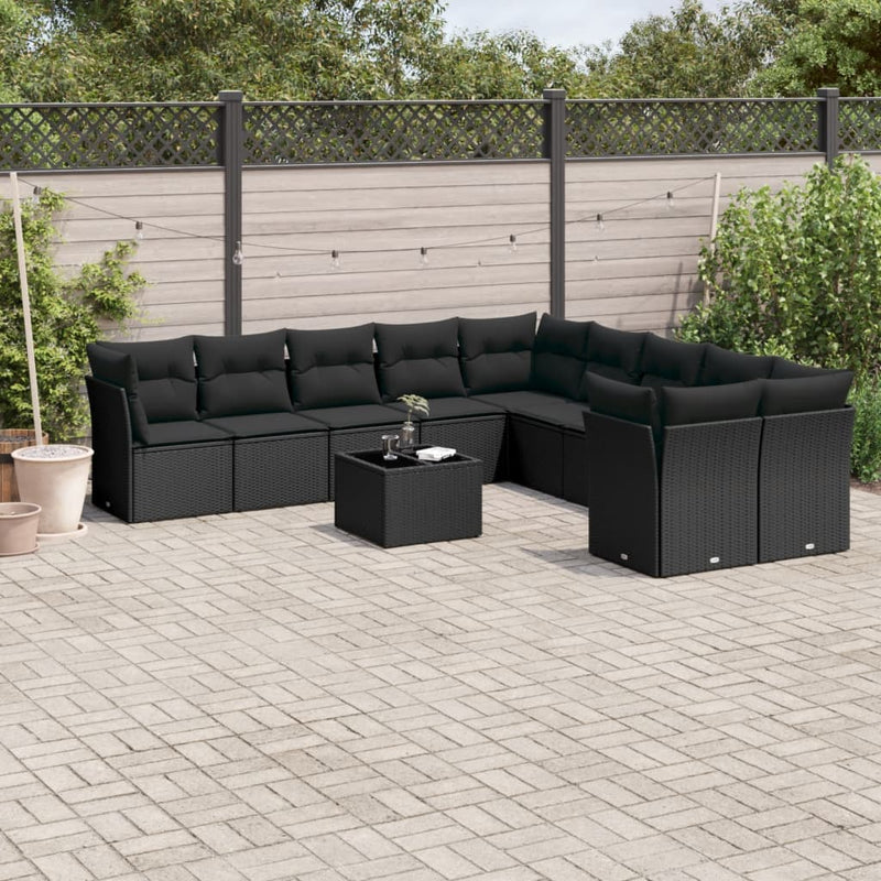 11 Piece Garden Sofa Set with Cushions Black Poly Rattan Payday Deals