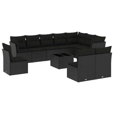 11 Piece Garden Sofa Set with Cushions Black Poly Rattan Payday Deals