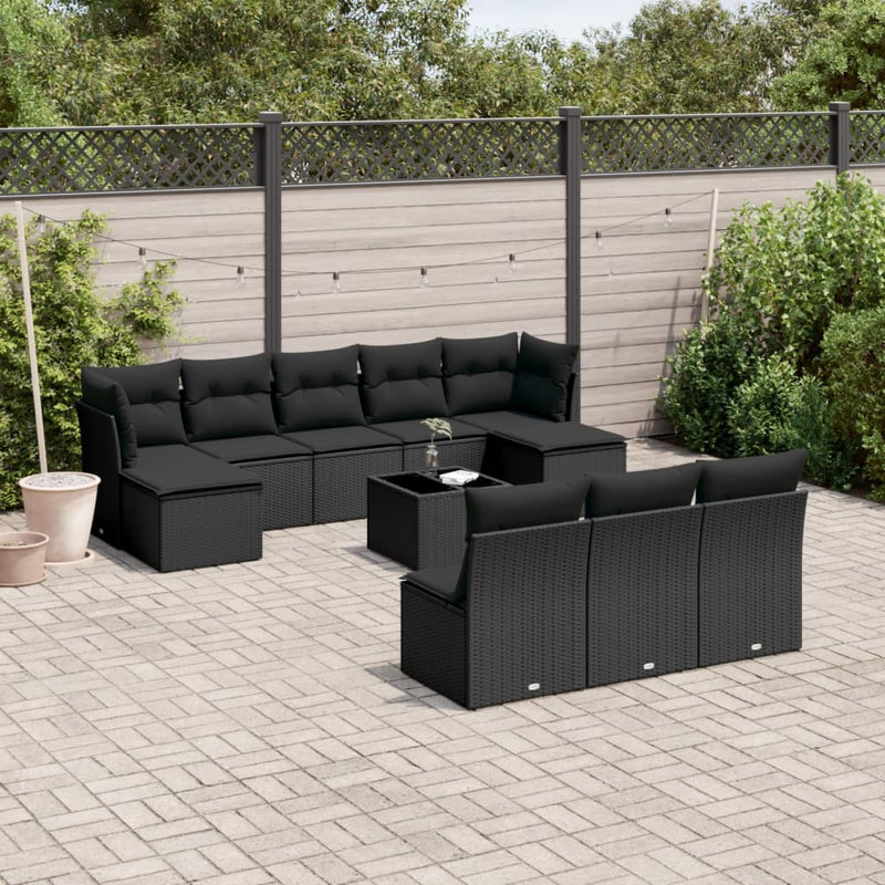 11 Piece Garden Sofa Set with Cushions Black Poly Rattan Payday Deals