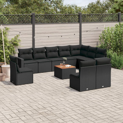 11 Piece Garden Sofa Set with Cushions Black Poly Rattan