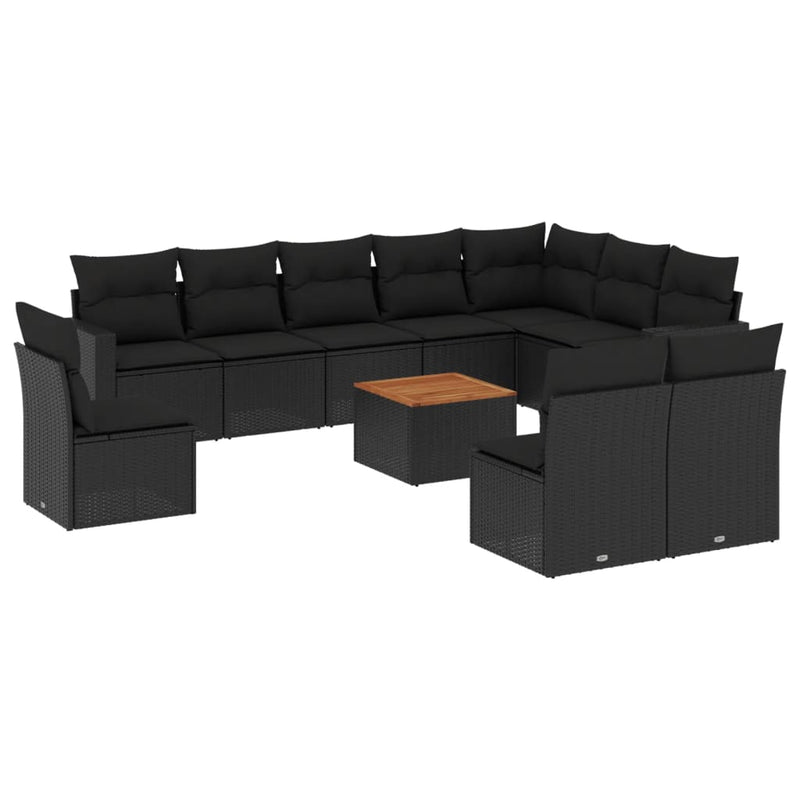 11 Piece Garden Sofa Set with Cushions Black Poly Rattan Payday Deals