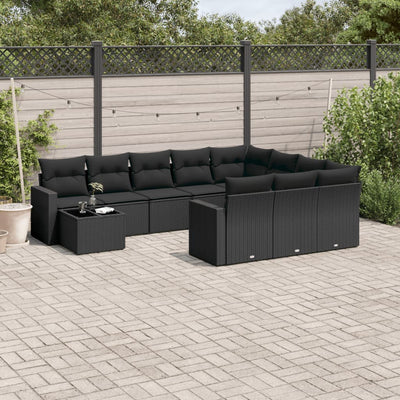 11 Piece Garden Sofa Set with Cushions Black Poly Rattan Payday Deals