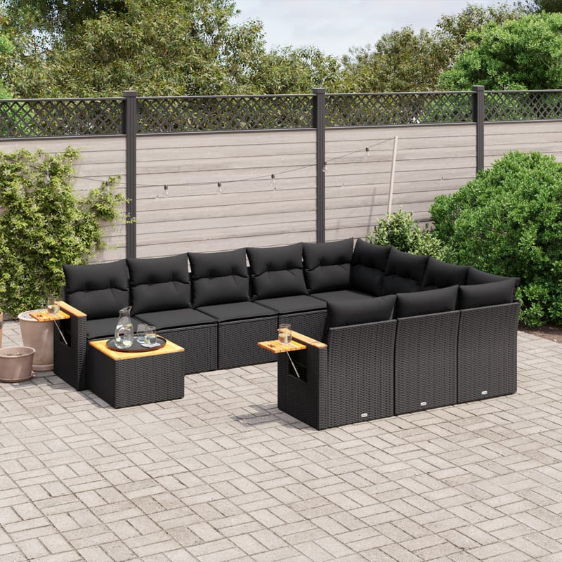 11 Piece Garden Sofa Set with Cushions Black Poly Rattan Payday Deals