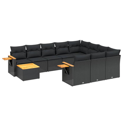 11 Piece Garden Sofa Set with Cushions Black Poly Rattan Payday Deals