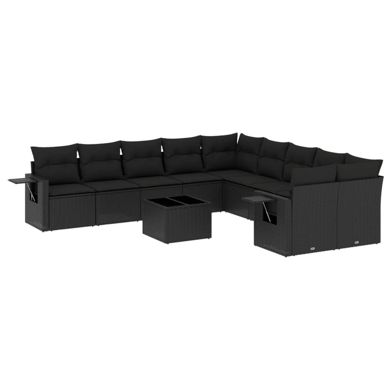 11 Piece Garden Sofa Set with Cushions Black Poly Rattan Payday Deals