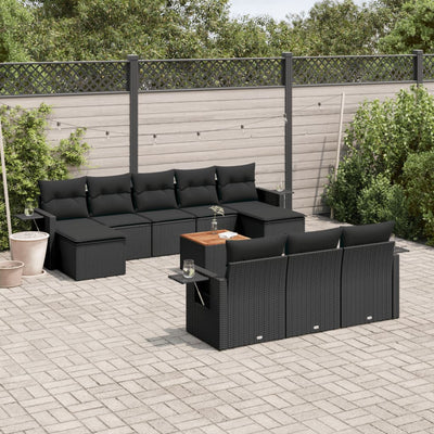 11 Piece Garden Sofa Set with Cushions Black Poly Rattan Payday Deals