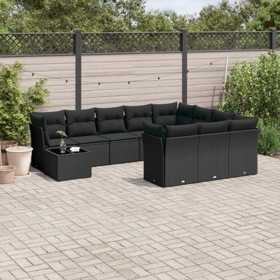 11 Piece Garden Sofa Set with Cushions Black Poly Rattan Payday Deals