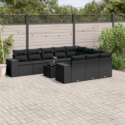 11 Piece Garden Sofa Set with Cushions Black Poly Rattan Payday Deals