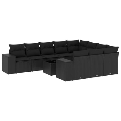 11 Piece Garden Sofa Set with Cushions Black Poly Rattan Payday Deals