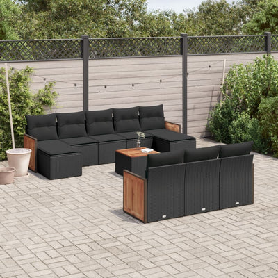 11 Piece Garden Sofa Set with Cushions Black Poly Rattan Payday Deals