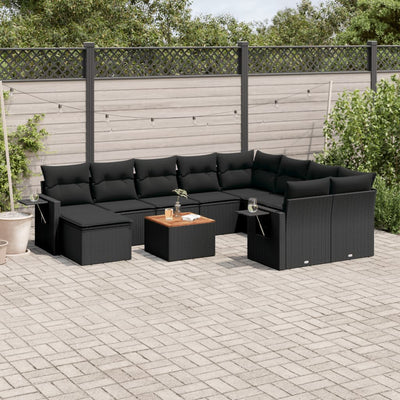 11 Piece Garden Sofa Set with Cushions Black Poly Rattan