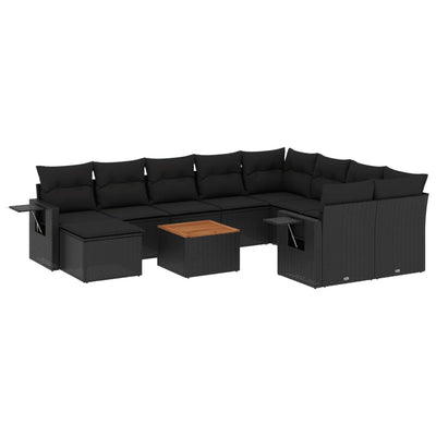 11 Piece Garden Sofa Set with Cushions Black Poly Rattan Payday Deals