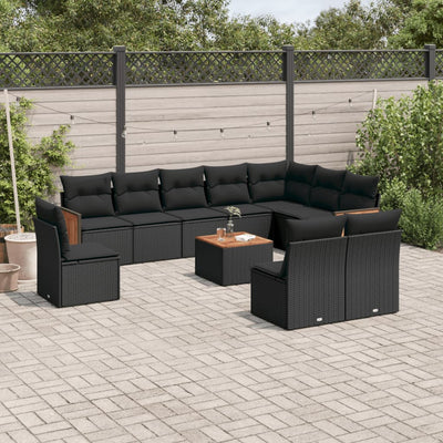 11 Piece Garden Sofa Set with Cushions Black Poly Rattan Payday Deals