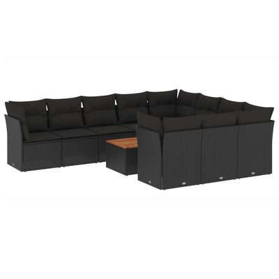 11 Piece Garden Sofa Set with Cushions Black Poly Rattan Payday Deals