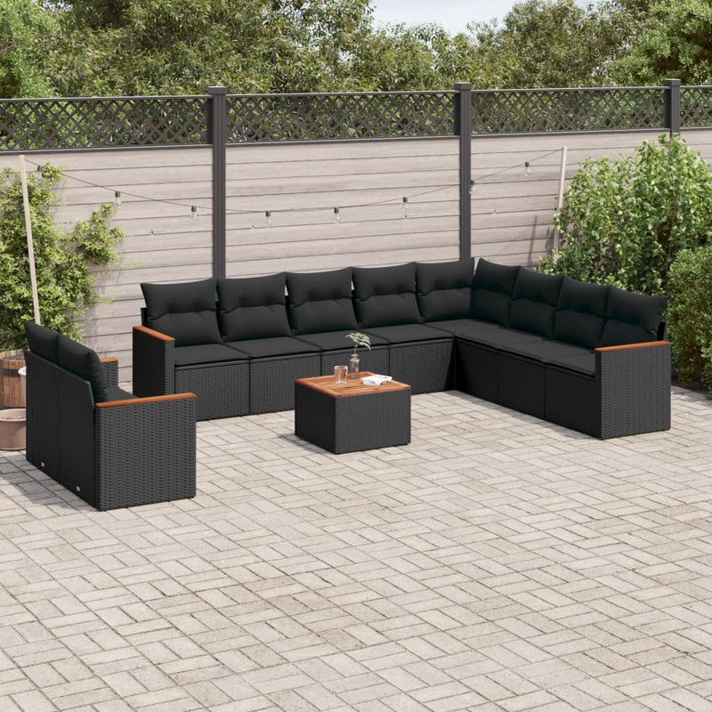 11 Piece Garden Sofa Set with Cushions Black Poly Rattan Payday Deals