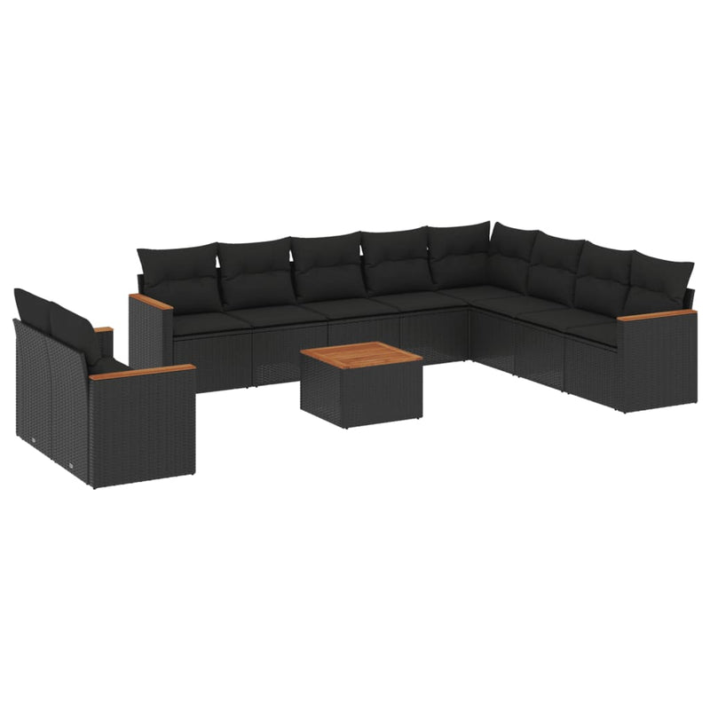 11 Piece Garden Sofa Set with Cushions Black Poly Rattan Payday Deals