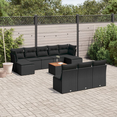 11 Piece Garden Sofa Set with Cushions Black Poly Rattan Payday Deals