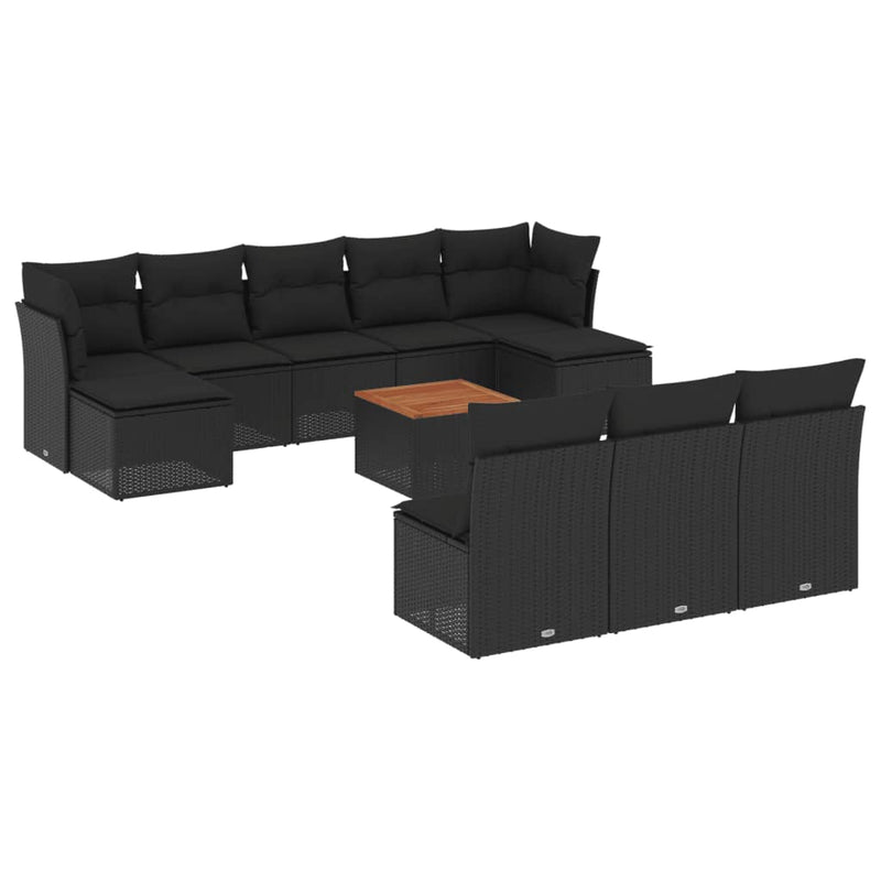 11 Piece Garden Sofa Set with Cushions Black Poly Rattan Payday Deals