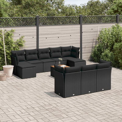 11 Piece Garden Sofa Set with Cushions Black Poly Rattan