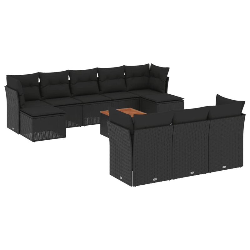 11 Piece Garden Sofa Set with Cushions Black Poly Rattan Payday Deals