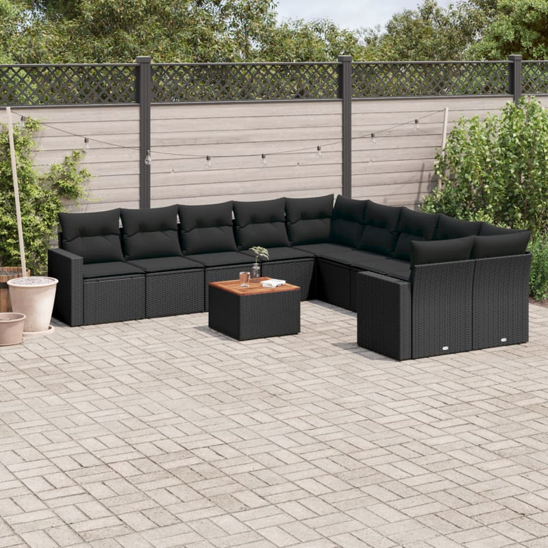 11 Piece Garden Sofa Set with Cushions Black Poly Rattan Payday Deals