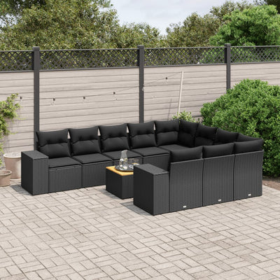 11 Piece Garden Sofa Set with Cushions Black Poly Rattan Payday Deals