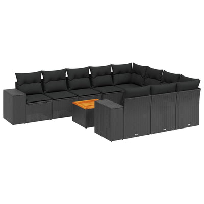 11 Piece Garden Sofa Set with Cushions Black Poly Rattan Payday Deals