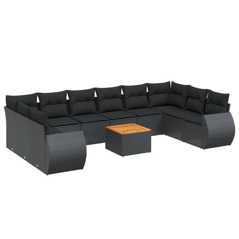 11 Piece Garden Sofa Set with Cushions Black Poly Rattan Payday Deals