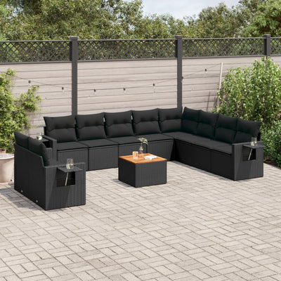 11 Piece Garden Sofa Set with Cushions Black Poly Rattan Payday Deals