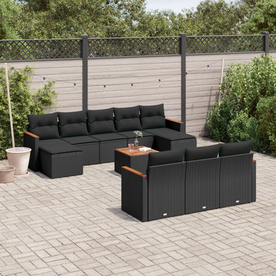 11 Piece Garden Sofa Set with Cushions Black Poly Rattan Payday Deals