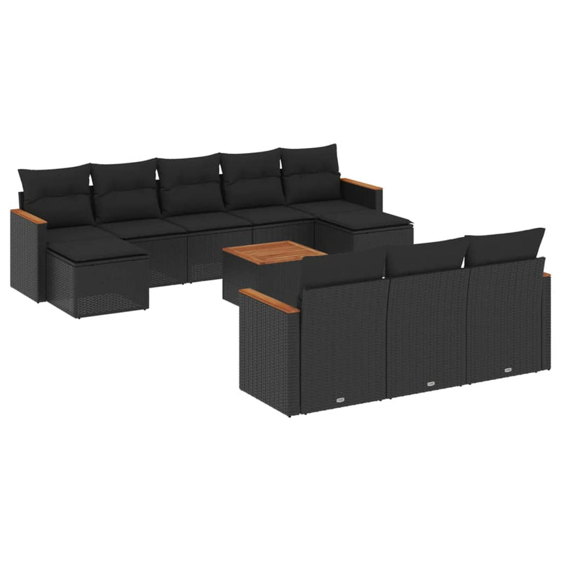 11 Piece Garden Sofa Set with Cushions Black Poly Rattan Payday Deals