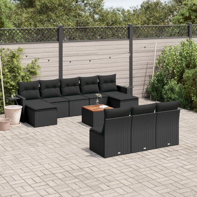 11 Piece Garden Sofa Set with Cushions Black Poly Rattan Payday Deals