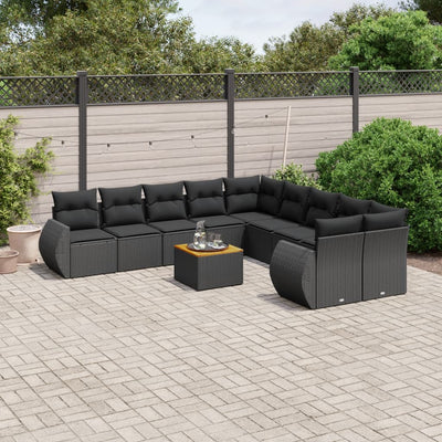 11 Piece Garden Sofa Set with Cushions Black Poly Rattan