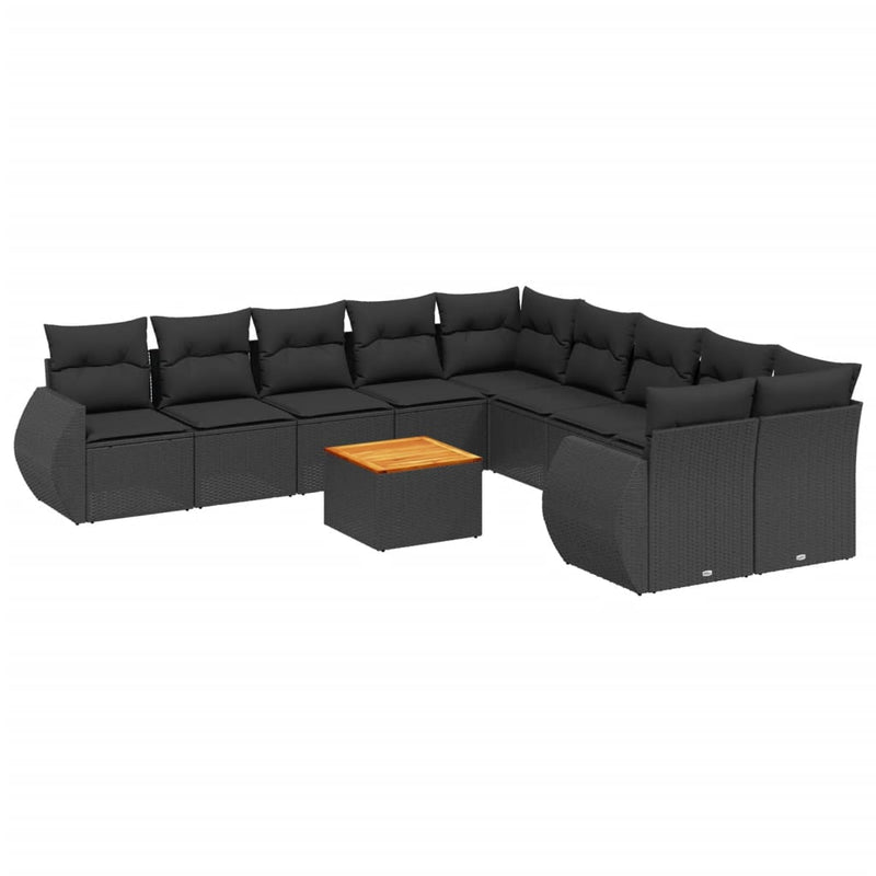 11 Piece Garden Sofa Set with Cushions Black Poly Rattan Payday Deals