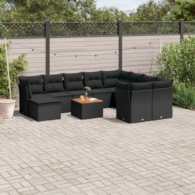 11 Piece Garden Sofa Set with Cushions Black Poly Rattan Payday Deals