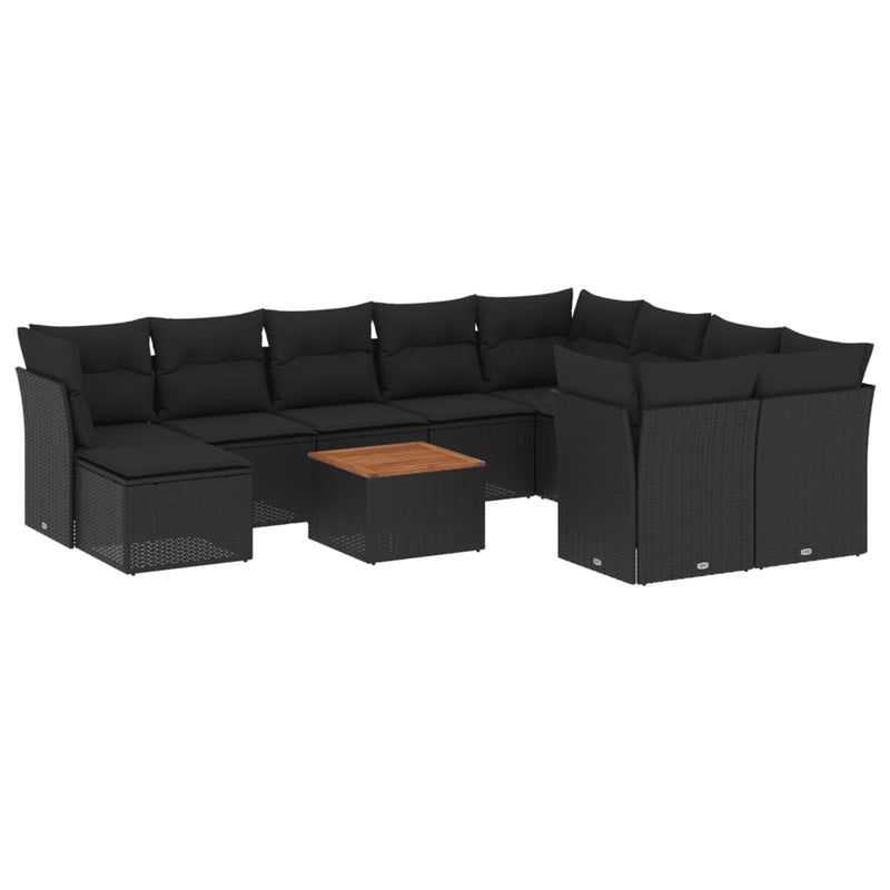 11 Piece Garden Sofa Set with Cushions Black Poly Rattan Payday Deals