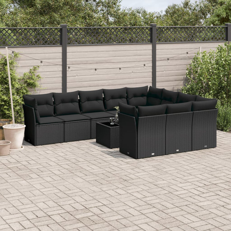 11 Piece Garden Sofa Set with Cushions Black Poly Rattan Payday Deals