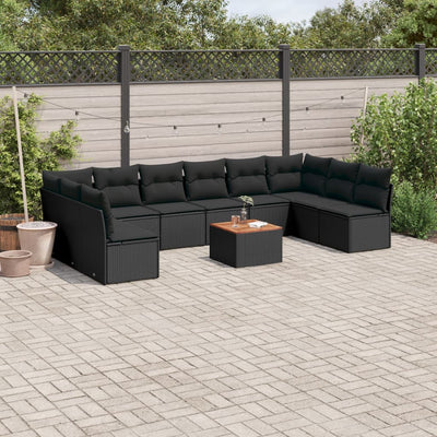 11 Piece Garden Sofa Set with Cushions Black Poly Rattan Payday Deals