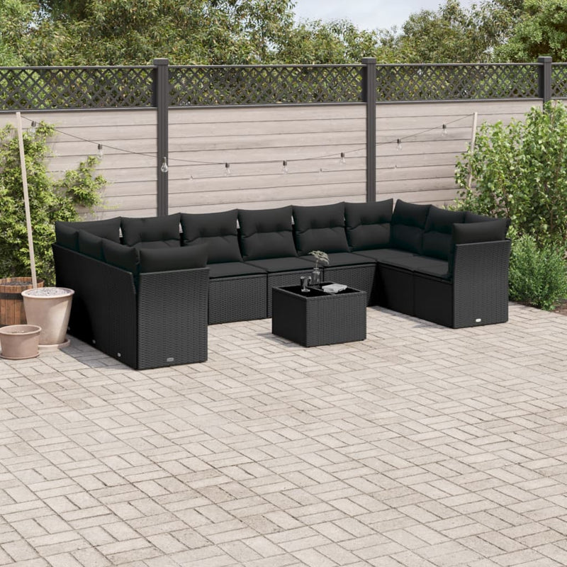 11 Piece Garden Sofa Set with Cushions Black Poly Rattan Payday Deals