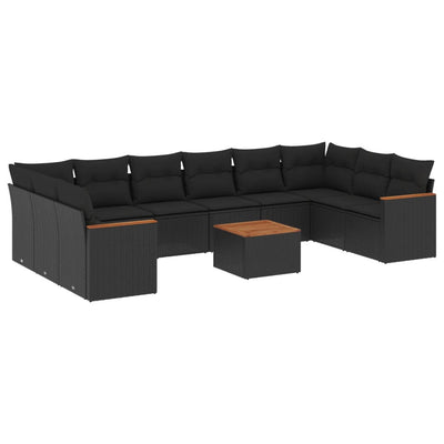 11 Piece Garden Sofa Set with Cushions Black Poly Rattan Payday Deals