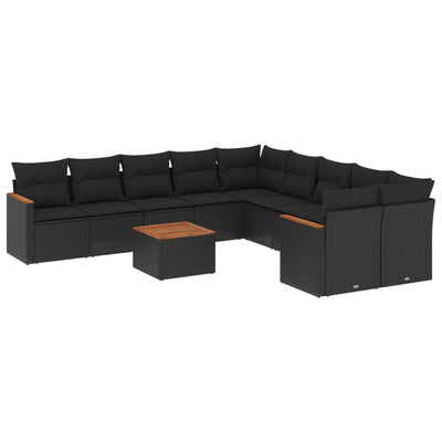 11 Piece Garden Sofa Set with Cushions Black Poly Rattan Payday Deals