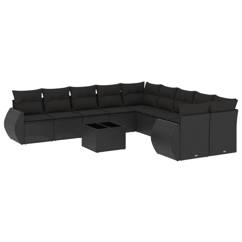 11 Piece Garden Sofa Set with Cushions Black Poly Rattan Payday Deals