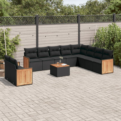 11 Piece Garden Sofa Set with Cushions Black Poly Rattan Payday Deals