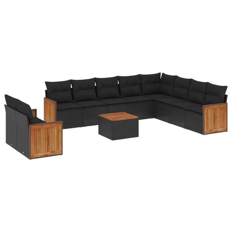 11 Piece Garden Sofa Set with Cushions Black Poly Rattan Payday Deals