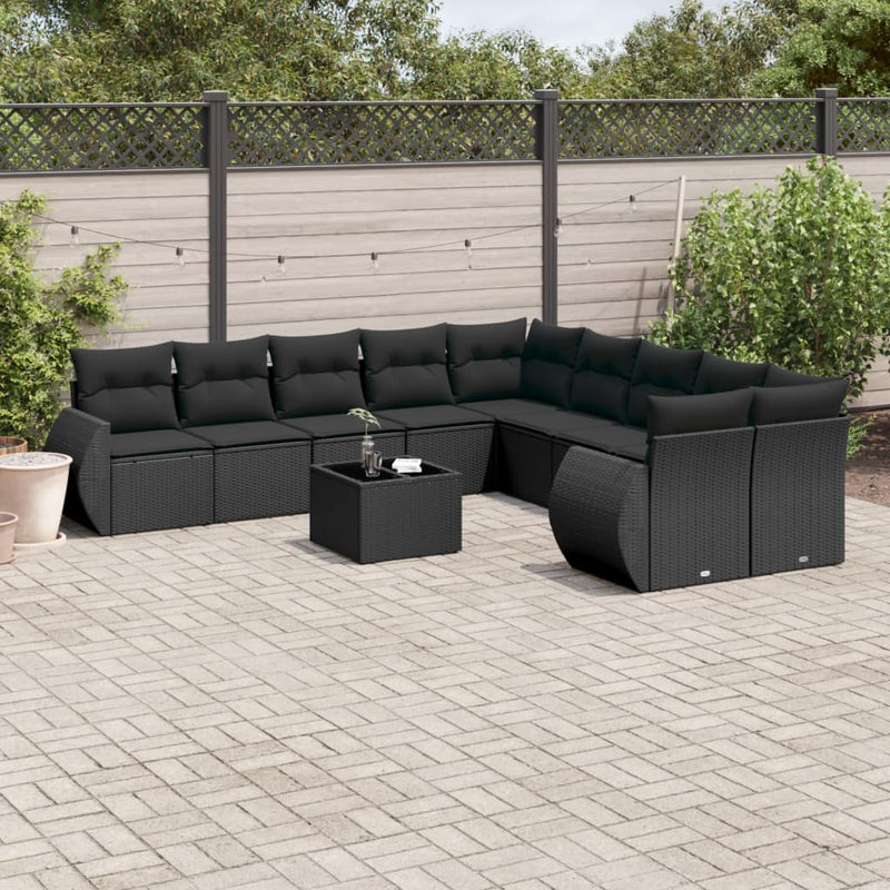 11 Piece Garden Sofa Set with Cushions Black Poly Rattan Payday Deals