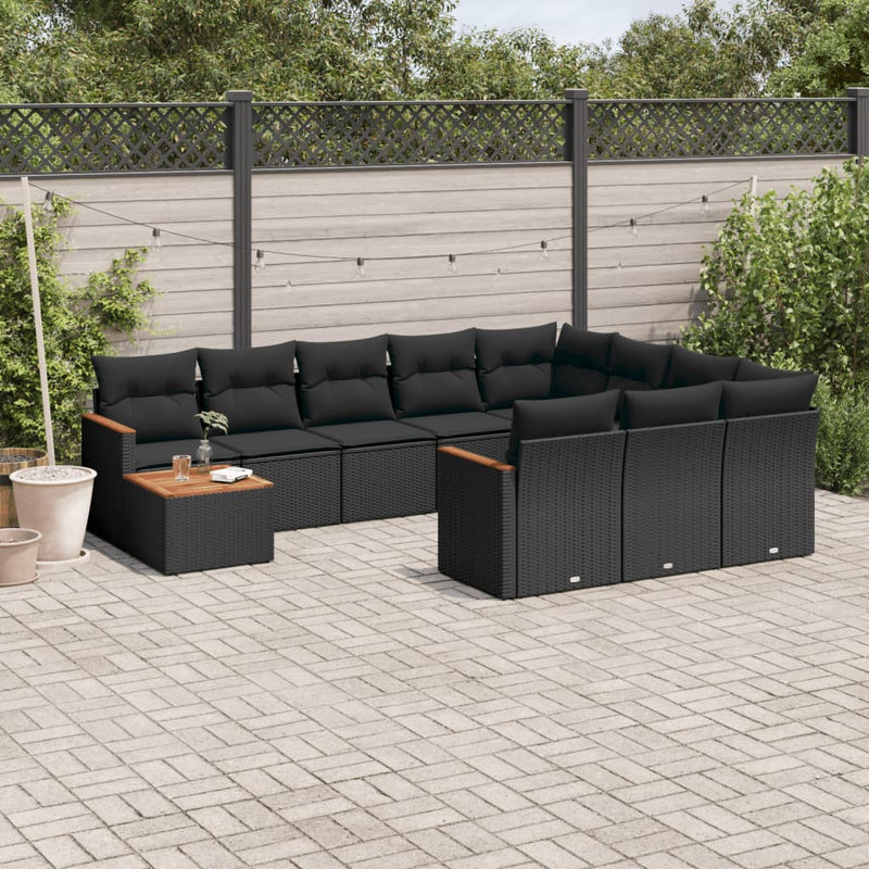 11 Piece Garden Sofa Set with Cushions Black Poly Rattan Payday Deals