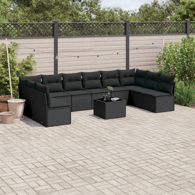 11 Piece Garden Sofa Set with Cushions Black Poly Rattan Payday Deals