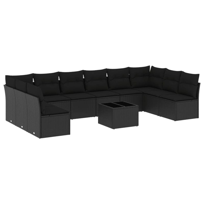 11 Piece Garden Sofa Set with Cushions Black Poly Rattan Payday Deals