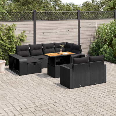 11 Piece Garden Sofa Set with Cushions Black Poly Rattan Payday Deals